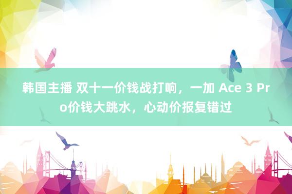 韩国主播 双十一价钱战打响，一加 Ace 3 Pro价钱大跳水，心动价报复错过